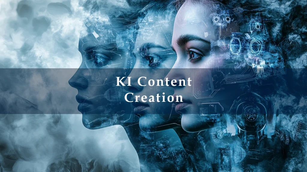 Content Creation mit KI Chancen und Risiken Cover Bild das 3 menschliche Gesichter zeigt die immer mehr digitalisiert werden